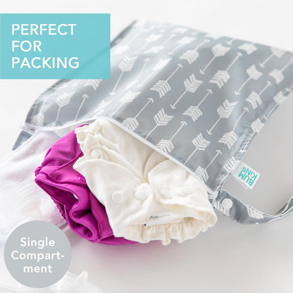 Waterproof Wet Bag for Baby, Travel, Swim Suit, Cloth Diapers, Pump Parts, Pool, Beach, Gym Clothes, Toiletry, Hook to Stroller, Daycare, Zip Reusable Wetdry Pack, 2-pk Palm Trees, Beige Check - Colors A
