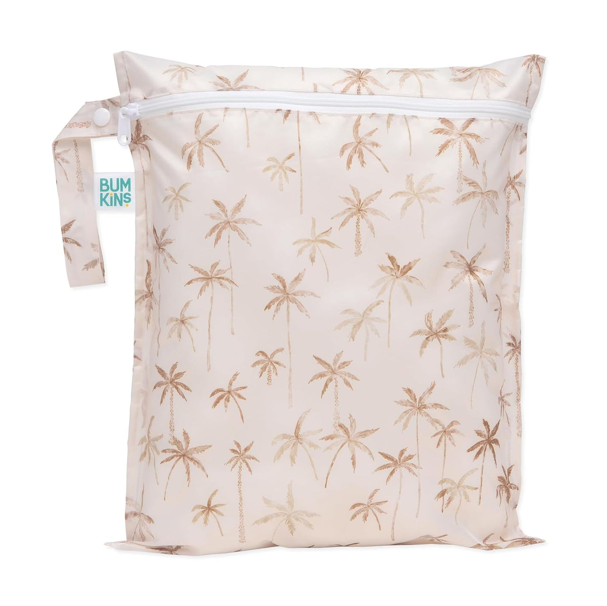 Waterproof Wet Bag for Baby, Travel, Swim Suit, Cloth Diapers, Pump Parts, Pool, Beach, Gym Clothes, Toiletry, Hook to Stroller, Daycare, Zip Reusable Wetdry Pack, 2-pk Palm Trees, Beige Check - Colors A