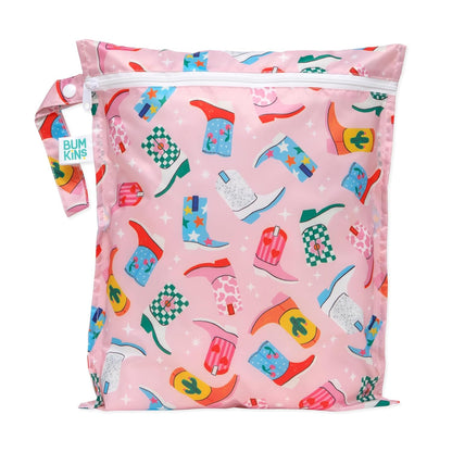 Waterproof Wet Bag for Baby, Travel, Swim Suit, Cloth Diapers, Pump Parts, Pool, Beach, Gym Clothes, Toiletry, Hook to Stroller, Daycare, Zip Reusable Wetdry Pack, 2-pk Palm Trees, Beige Check - Colors A
