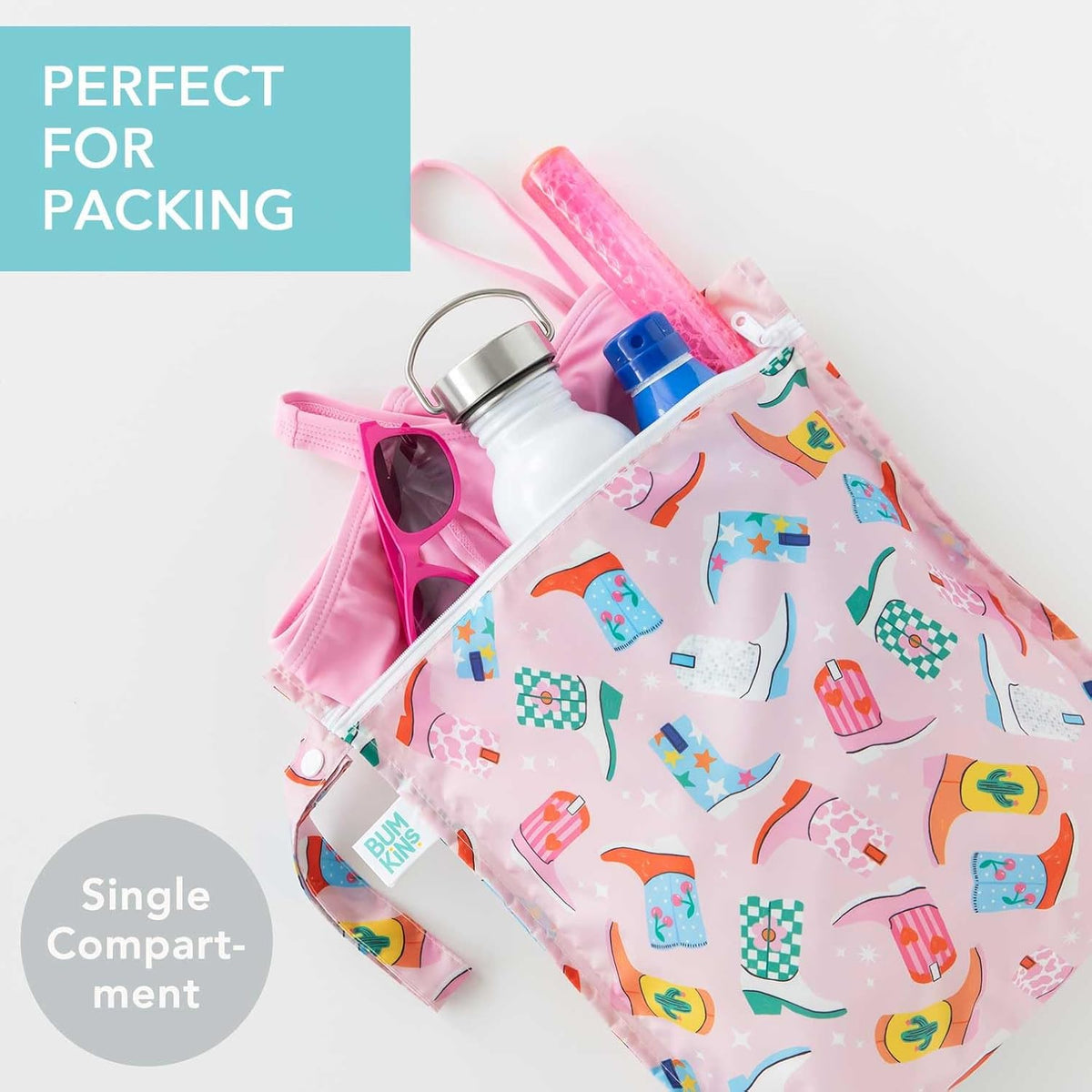 Waterproof Wet Bag for Baby, Travel, Swim Suit, Cloth Diapers, Pump Parts, Pool, Beach, Gym Clothes, Toiletry, Hook to Stroller, Daycare, Zip Reusable Wetdry Pack, 2-pk Palm Trees, Beige Check - Colors A