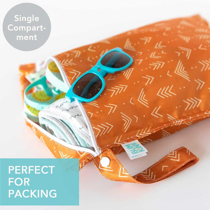 Waterproof Wet Bag for Baby, Travel, Swim Suit, Cloth Diapers, Pump Parts, Pool, Beach, Gym Clothes, Toiletry, Hook to Stroller, Daycare, Zip Reusable Wetdry Pack, 2-pk Palm Trees, Beige Check - Colors A