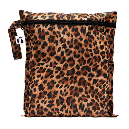 Waterproof Wet Bag for Baby, Travel, Swim Suit, Cloth Diapers, Pump Parts, Pool, Beach, Gym Clothes, Toiletry, Hook to Stroller, Daycare, Zip Reusable Wetdry Pack, 2-pk Palm Trees, Beige Check - Colors A