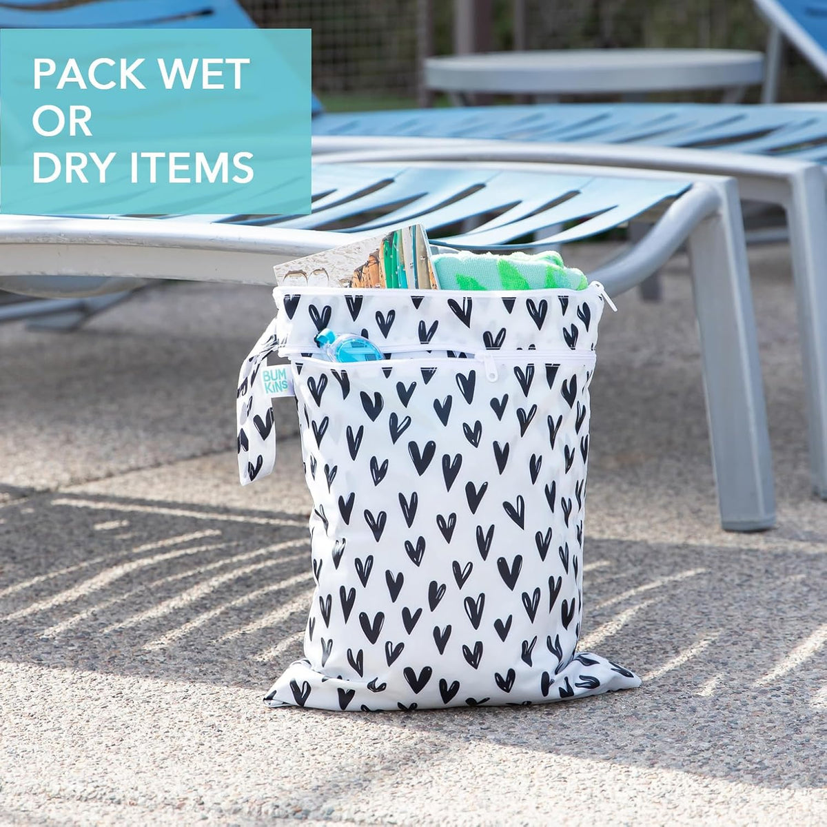 Waterproof Wet Bag for Baby, Travel, Swim Suit, Cloth Diapers, Pump Parts, Pool, Beach, Gym Clothes, Toiletry, Hook to Stroller, Daycare, Zip Reusable Wetdry Pack, 2-pk Palm Trees, Beige Check - Colors A
