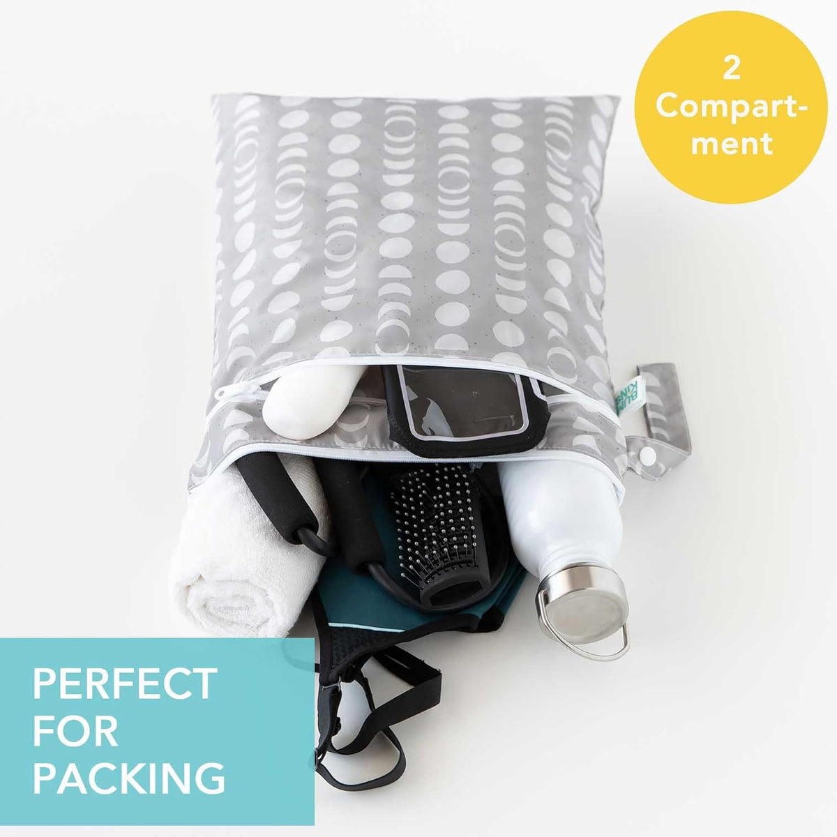Waterproof Wet Bag for Baby, Travel, Swim Suit, Cloth Diapers, Pump Parts, Pool, Beach, Gym Clothes, Toiletry, Hook to Stroller, Daycare, Zip Reusable Wetdry Pack, 2-pk Palm Trees, Beige Check - Colors A