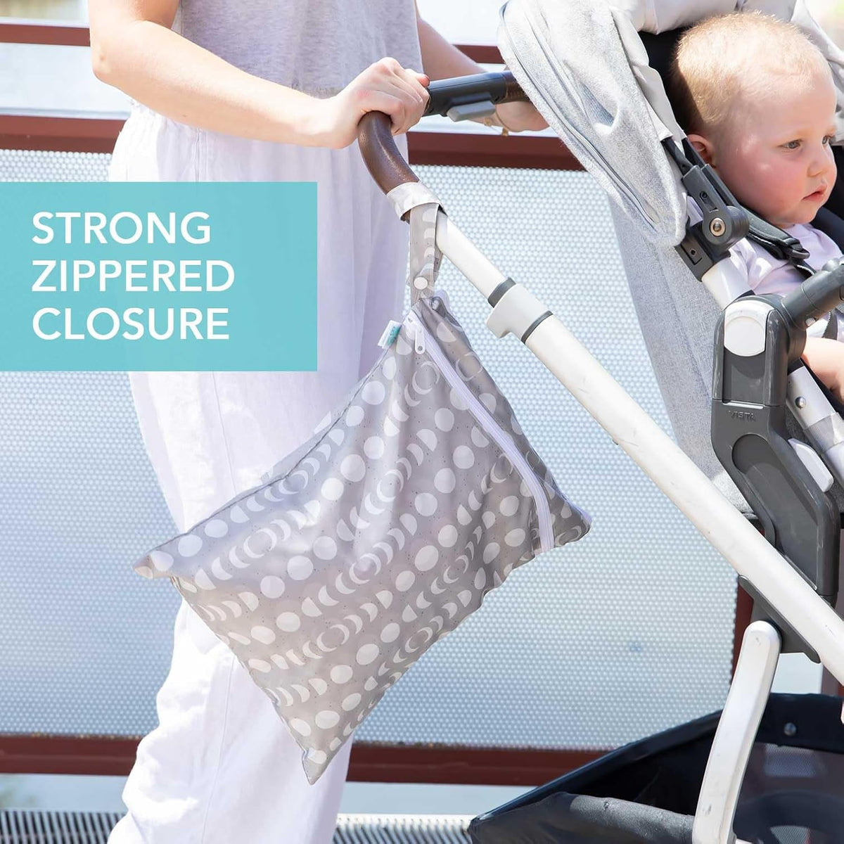 Waterproof Wet Bag for Baby, Travel, Swim Suit, Cloth Diapers, Pump Parts, Pool, Beach, Gym Clothes, Toiletry, Hook to Stroller, Daycare, Zip Reusable Wetdry Pack, 2-pk Palm Trees, Beige Check - Colors A
