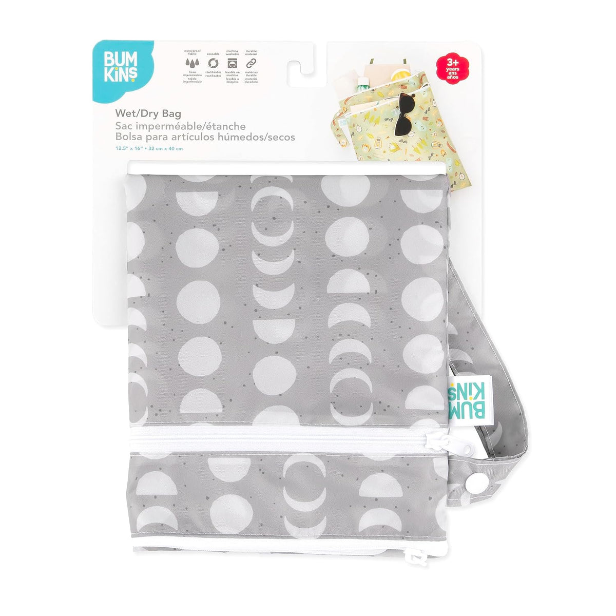 Waterproof Wet Bag for Baby, Travel, Swim Suit, Cloth Diapers, Pump Parts, Pool, Beach, Gym Clothes, Toiletry, Hook to Stroller, Daycare, Zip Reusable Wetdry Pack, 2-pk Palm Trees, Beige Check - Colors A