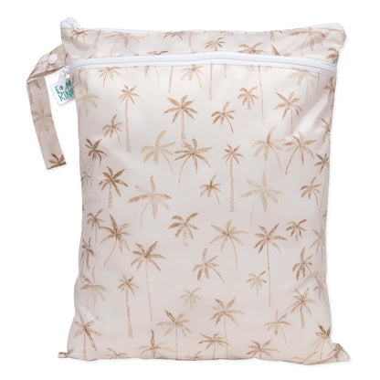 Waterproof Wet Bag for Baby, Travel, Swim Suit, Cloth Diapers, Pump Parts, Pool, Beach, Gym Clothes, Toiletry, Hook to Stroller, Daycare, Zip Reusable Wetdry Pack, 2-pk Palm Trees, Beige Check - Colors A