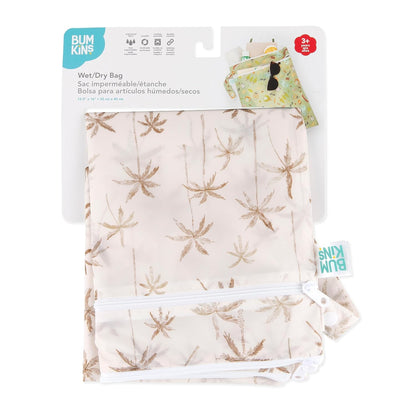 Waterproof Wet Bag for Baby, Travel, Swim Suit, Cloth Diapers, Pump Parts, Pool, Beach, Gym Clothes, Toiletry, Hook to Stroller, Daycare, Zip Reusable Wetdry Pack, 2-pk Palm Trees, Beige Check - Colors A