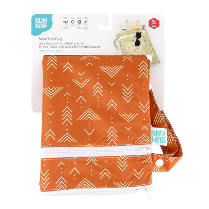 Waterproof Wet Bag for Baby, Travel, Swim Suit, Cloth Diapers, Pump Parts, Pool, Beach, Gym Clothes, Toiletry, Hook to Stroller, Daycare, Zip Reusable Wetdry Pack, 2-pk Palm Trees, Beige Check - Colors A