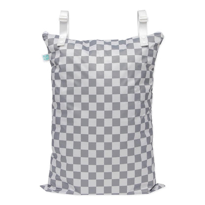Waterproof Wet Bag for Baby, Travel, Swim Suit, Cloth Diapers, Pump Parts, Pool, Beach, Gym Clothes, Toiletry, Hook to Stroller, Daycare, Zip Reusable Wetdry Pack, 2-pk Palm Trees, Beige Check - Colors A