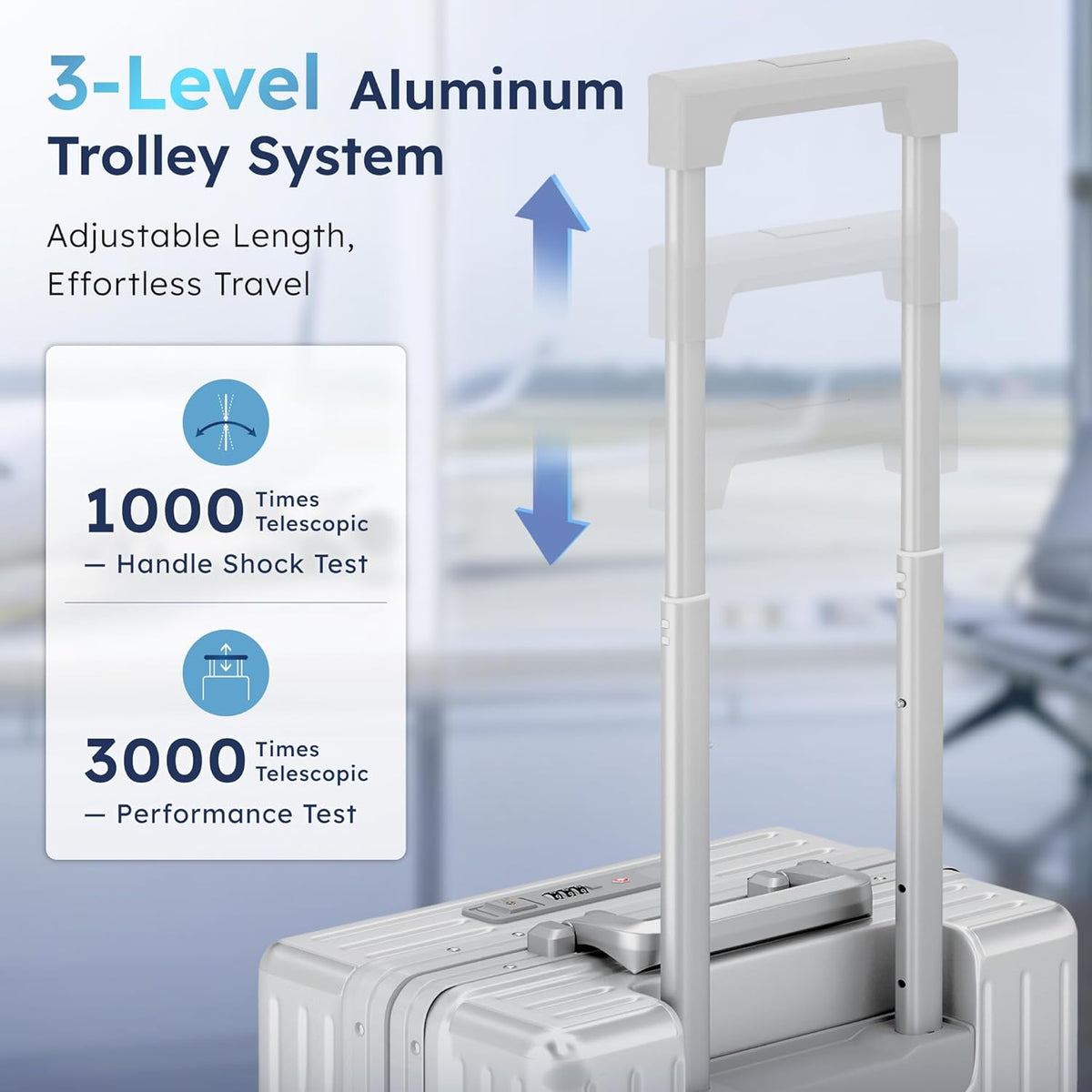 20 Inch Aluminum Frame Carry-On Luggage, Front Opening Hardside Carry on Suitcase with Quick-Access Front Compartment, Airline Approved with TSA Lock, USB&Type-C Ports, Cup Holder, Silver