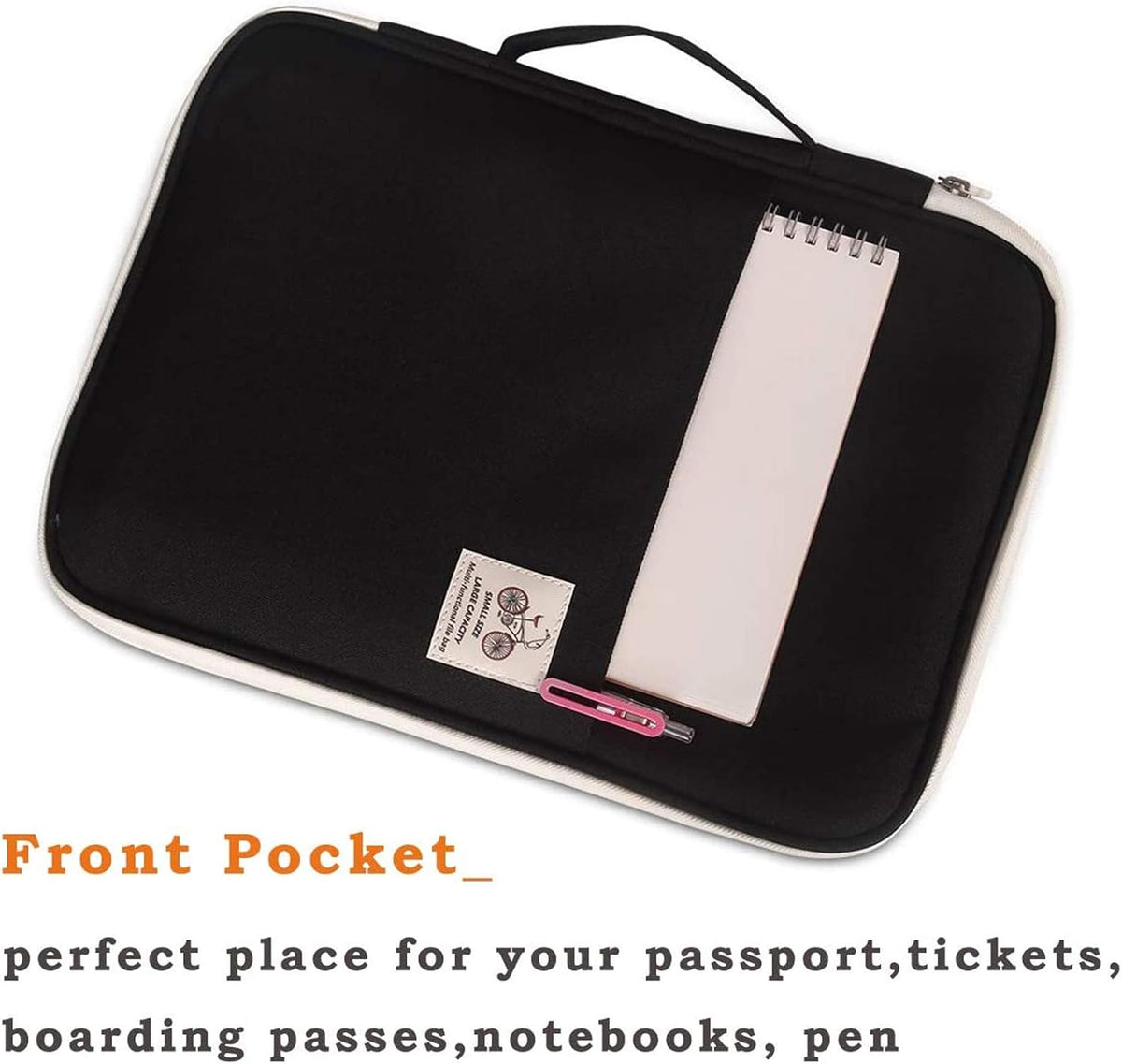A4 Travel Portfolio Multifunctional Document Organizer Zippered Case for Office Supplies (Mulberry White)