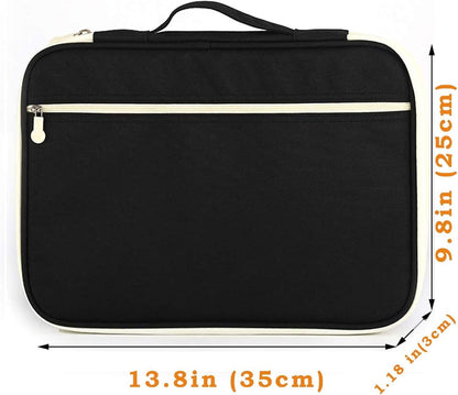 A4 Travel Portfolio Multifunctional Document Organizer Zippered Case for Office Supplies (Mulberry White)