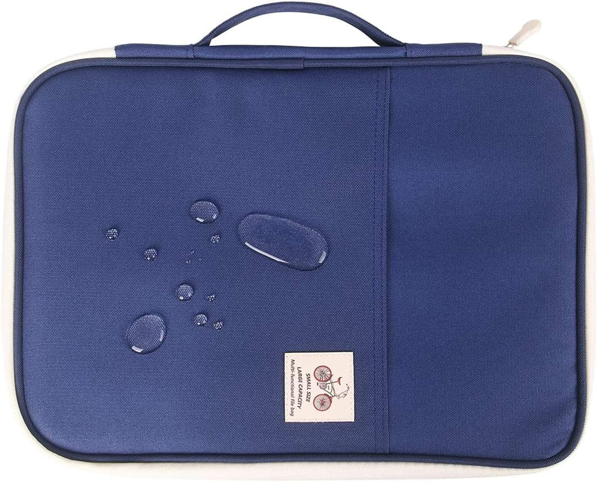 A4 Travel Portfolio Multifunctional Document Organizer Zippered Case for Office Supplies (Mulberry White)