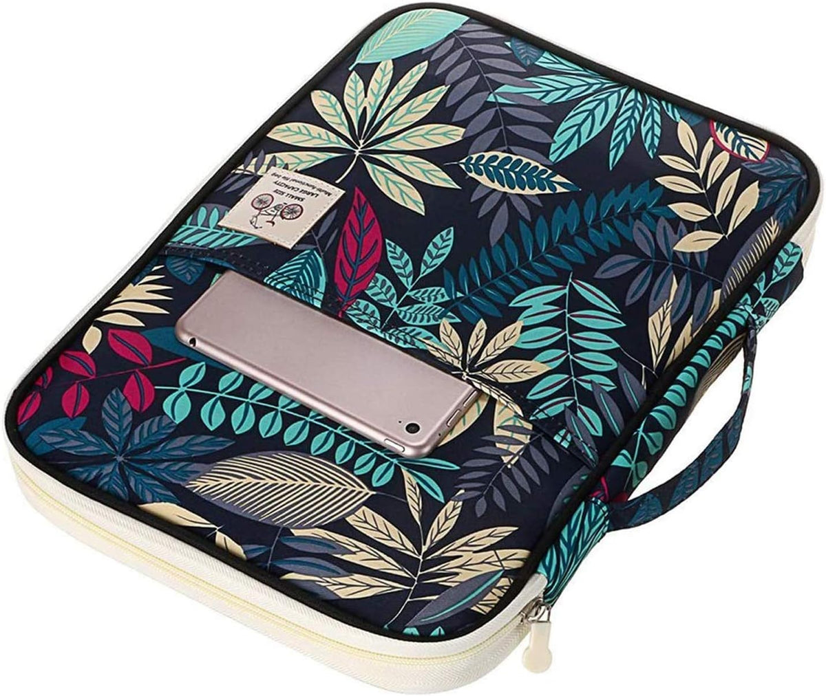 A4 Travel Portfolio Multifunctional Document Organizer Zippered Case for Office Supplies (Mulberry White)