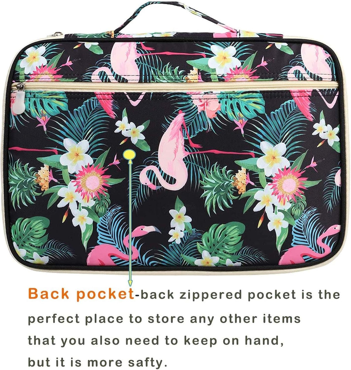 A4 Travel Portfolio Multifunctional Document Organizer Zippered Case for Office Supplies (Mulberry White)