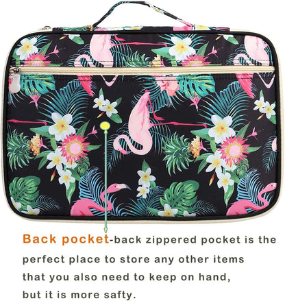 A4 Travel Portfolio Multifunctional Document Organizer Zippered Case for Office Supplies (Mulberry White)