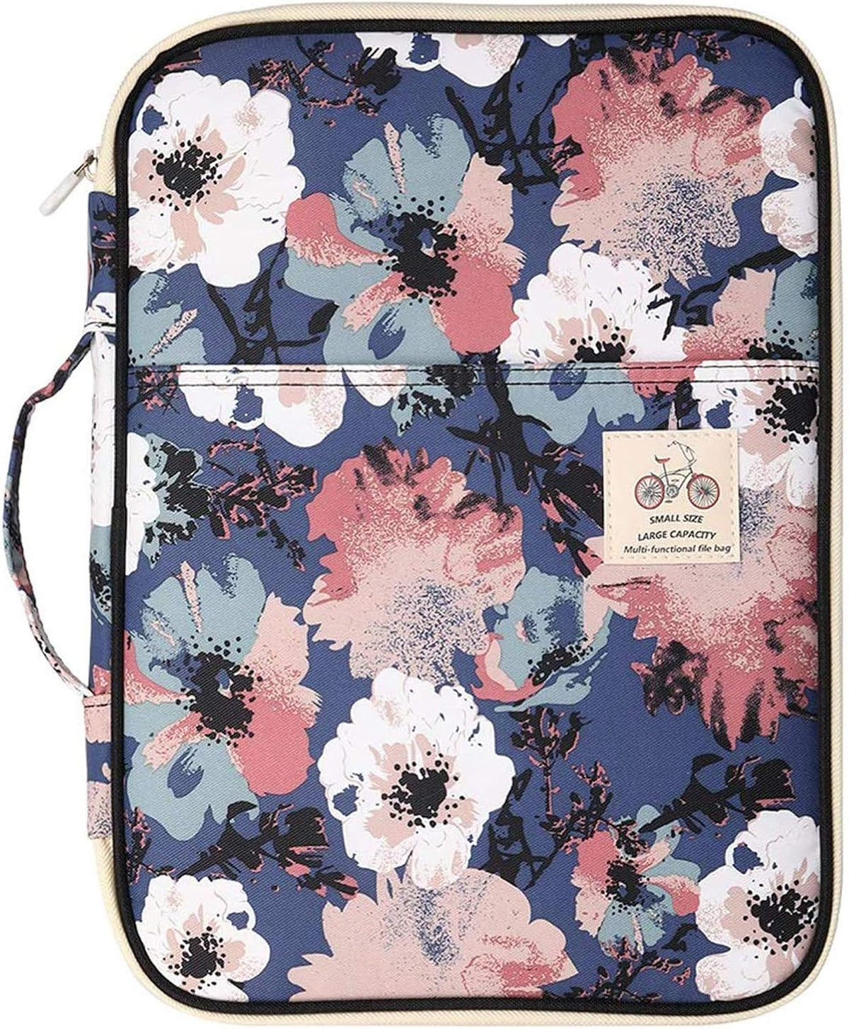 A4 Travel Portfolio Multifunctional Document Organizer Zippered Case for Office Supplies (Mulberry White)