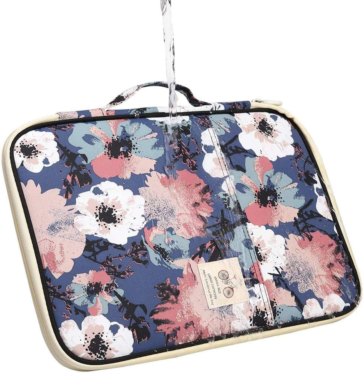 A4 Travel Portfolio Multifunctional Document Organizer Zippered Case for Office Supplies (Mulberry White)