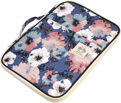 A4 Travel Portfolio Multifunctional Document Organizer Zippered Case for Office Supplies (Mulberry White)