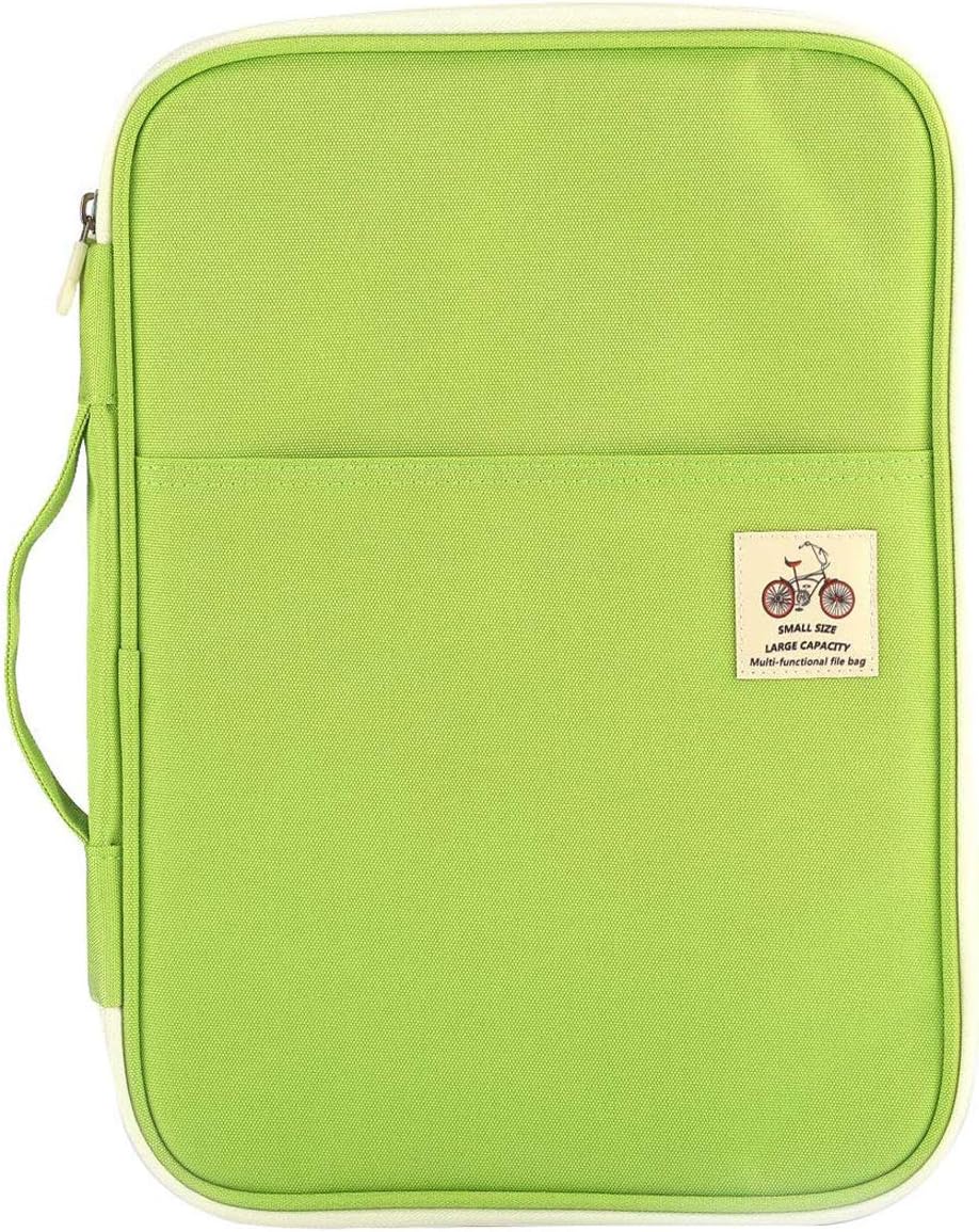 A4 Travel Portfolio Multifunctional Document Organizer Zippered Case for Office Supplies (Mulberry White)