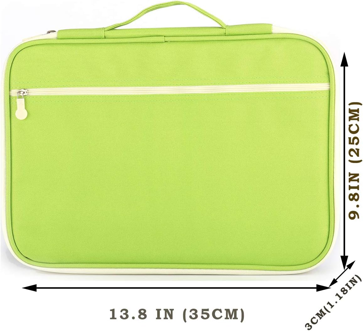 A4 Travel Portfolio Multifunctional Document Organizer Zippered Case for Office Supplies (Mulberry White)