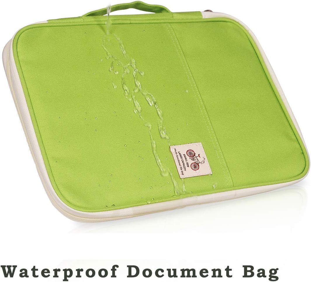 A4 Travel Portfolio Multifunctional Document Organizer Zippered Case for Office Supplies (Mulberry White)