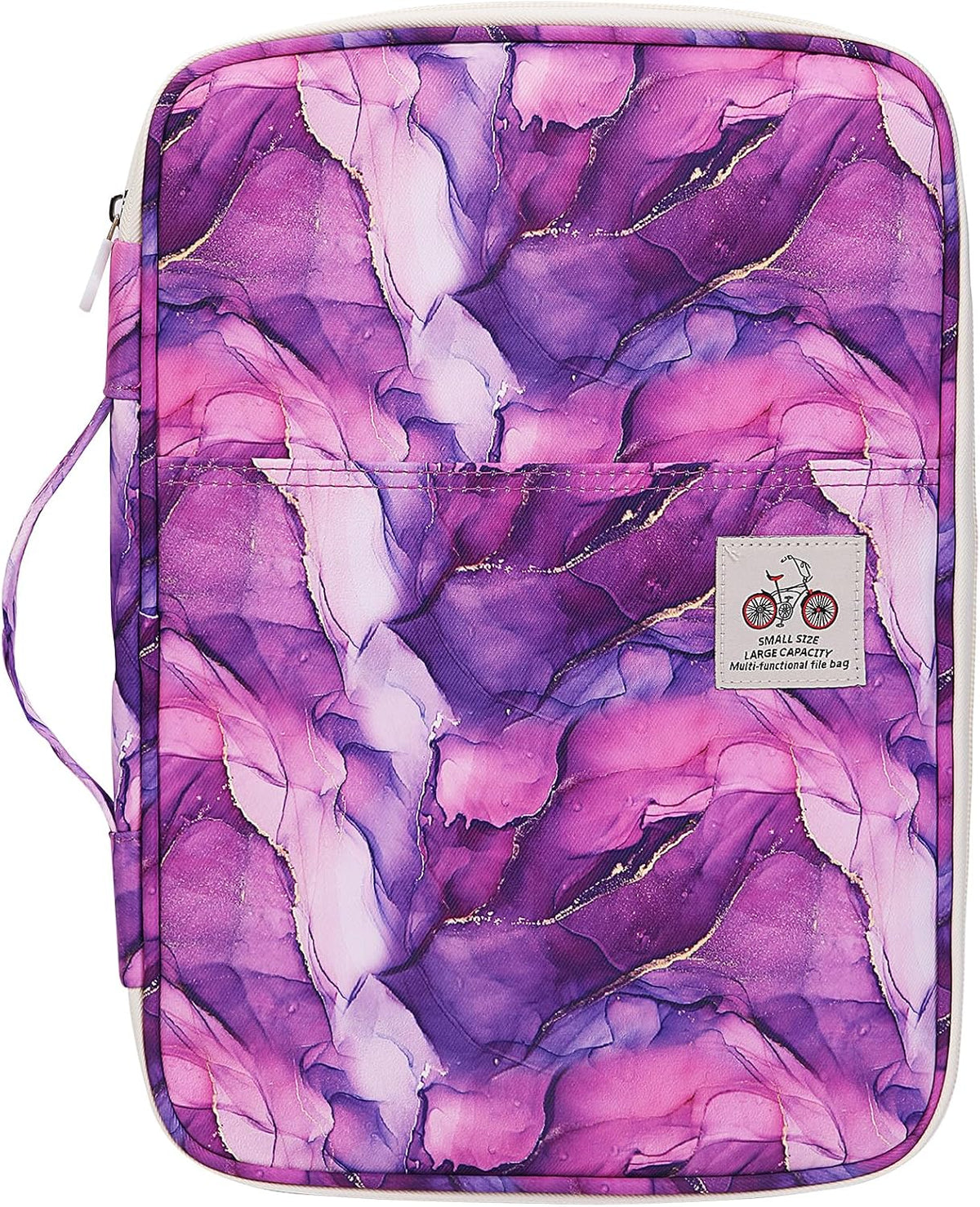 A4 Travel Portfolio Multifunctional Document Organizer Zippered Case for Office Supplies (Mulberry White)