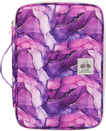 A4 Travel Portfolio Multifunctional Document Organizer Zippered Case for Office Supplies (Mulberry White)