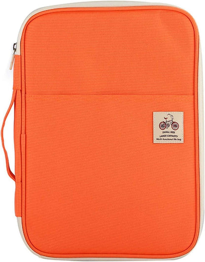 A4 Travel Portfolio Multifunctional Document Organizer Zippered Case for Office Supplies (Mulberry White)