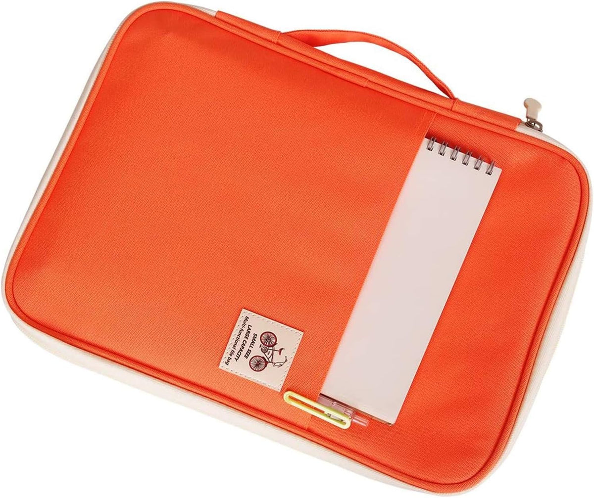 A4 Travel Portfolio Multifunctional Document Organizer Zippered Case for Office Supplies (Mulberry White)