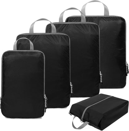 5 Set Ultralight Compression Packing Cubes Travel Accessories Expandable Packing Organizers(Black)
