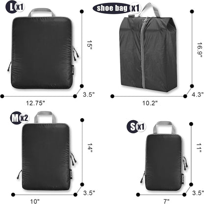 5 Set Ultralight Compression Packing Cubes Travel Accessories Expandable Packing Organizers(Black)
