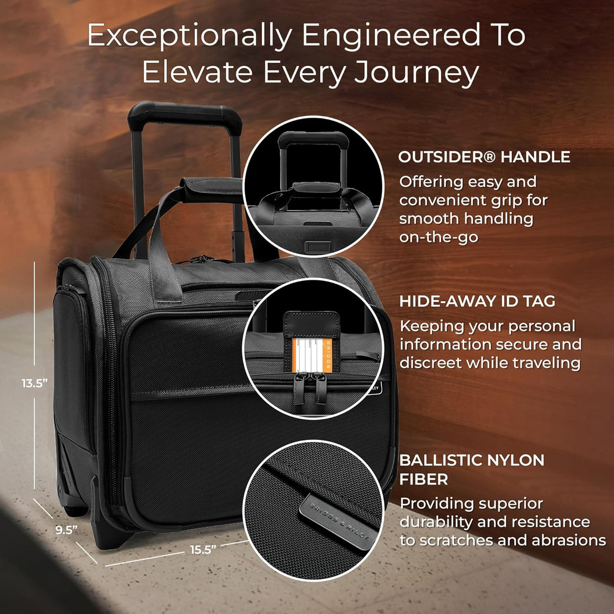 Briggs & Riley 2-Wheel Cabin Bag - Carry On Luggage for Travel, Suitcases with Wheels, Softside Rolling Bag for Men & Women, Interlocking Handle, Self-Repairing Zipper - Baseline Collection, Navy