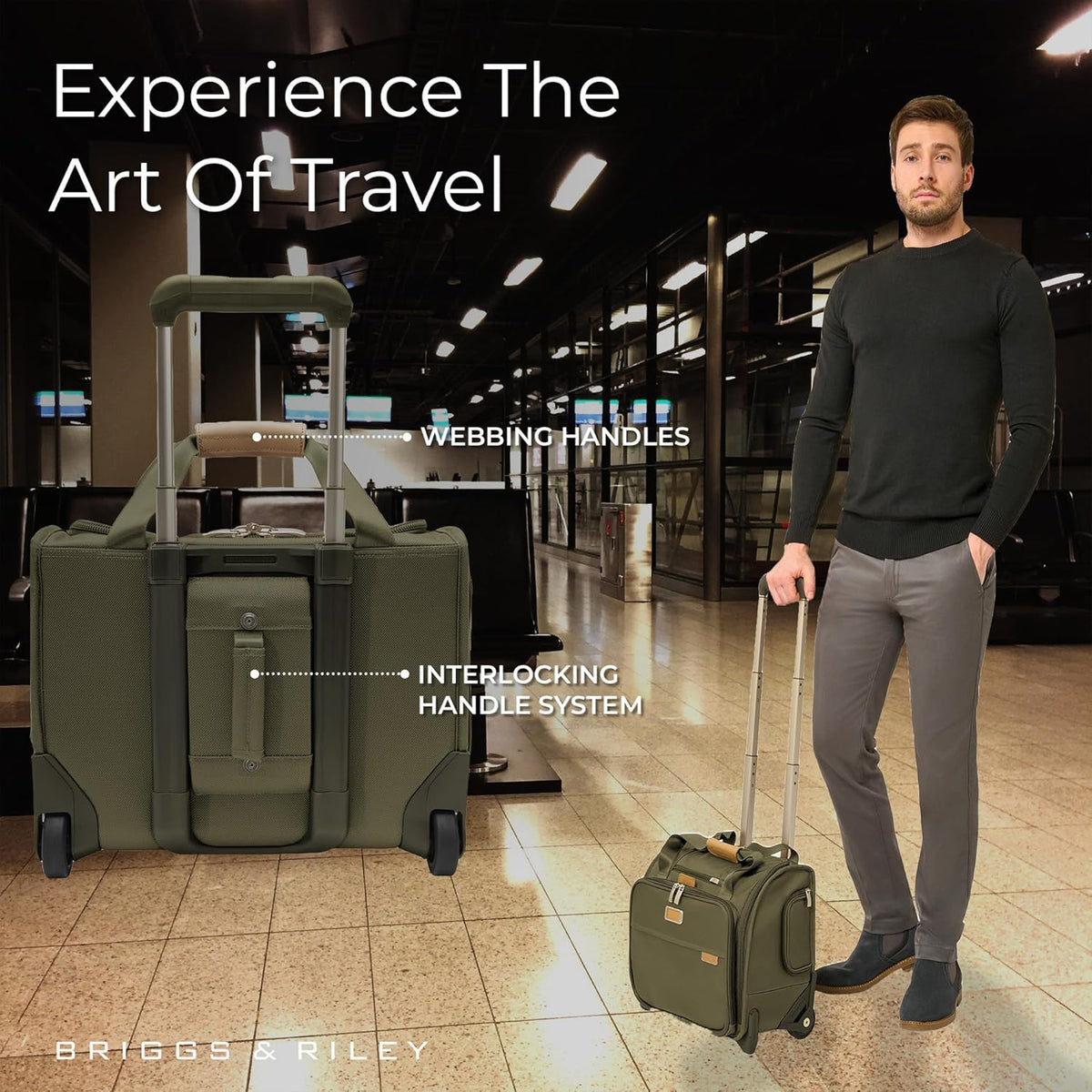 Briggs & Riley 2-Wheel Cabin Bag - Carry On Luggage for Travel, Suitcases with Wheels, Softside Rolling Bag for Men & Women, Interlocking Handle, Self-Repairing Zipper - Baseline Collection, Navy