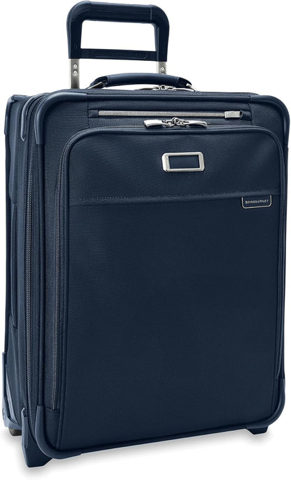 Briggs & Riley 2-Wheel Cabin Bag - Carry On Luggage for Travel, Suitcases with Wheels, Softside Rolling Bag for Men & Women, Interlocking Handle, Self-Repairing Zipper - Baseline Collection, Navy