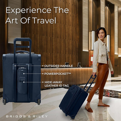 Briggs & Riley 2-Wheel Cabin Bag - Carry On Luggage for Travel, Suitcases with Wheels, Softside Rolling Bag for Men & Women, Interlocking Handle, Self-Repairing Zipper - Baseline Collection, Navy