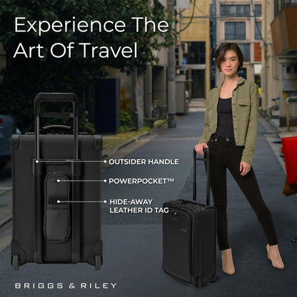 Briggs & Riley 2-Wheel Cabin Bag - Carry On Luggage for Travel, Suitcases with Wheels, Softside Rolling Bag for Men & Women, Interlocking Handle, Self-Repairing Zipper - Baseline Collection, Navy