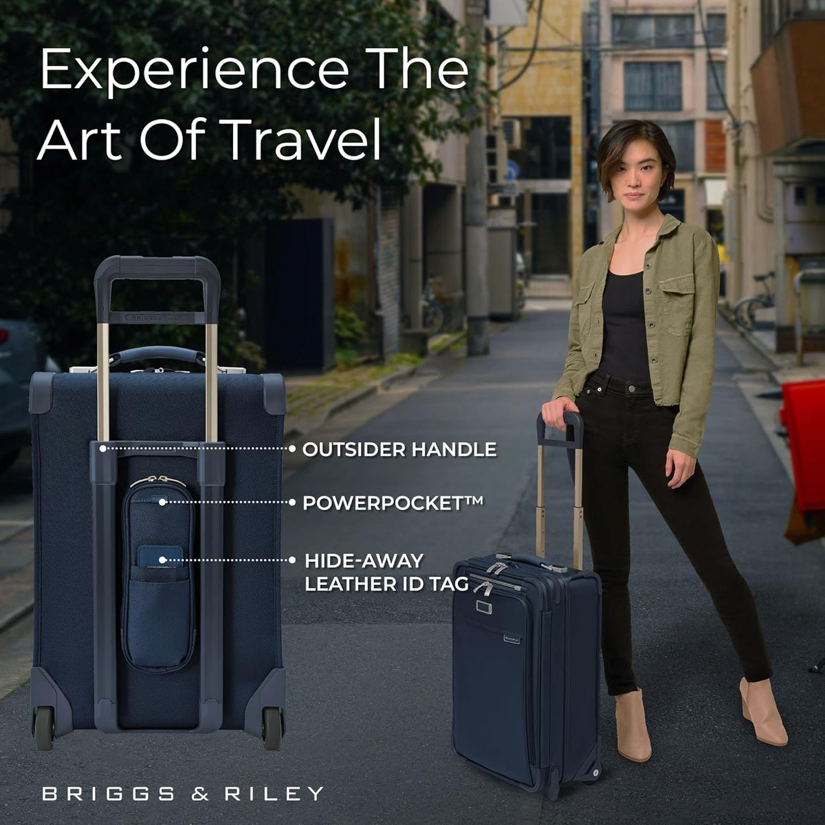 Briggs & Riley 2-Wheel Cabin Bag - Carry On Luggage for Travel, Suitcases with Wheels, Softside Rolling Bag for Men & Women, Interlocking Handle, Self-Repairing Zipper - Baseline Collection, Navy