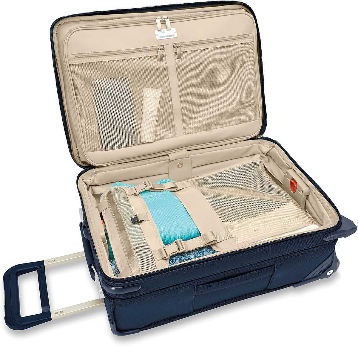 Briggs & Riley 2-Wheel Cabin Bag - Carry On Luggage for Travel, Suitcases with Wheels, Softside Rolling Bag for Men & Women, Interlocking Handle, Self-Repairing Zipper - Baseline Collection, Navy