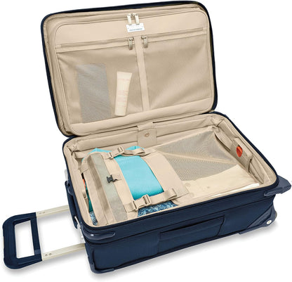 Briggs & Riley 2-Wheel Cabin Bag - Carry On Luggage for Travel, Suitcases with Wheels, Softside Rolling Bag for Men & Women, Interlocking Handle, Self-Repairing Zipper - Baseline Collection, Navy