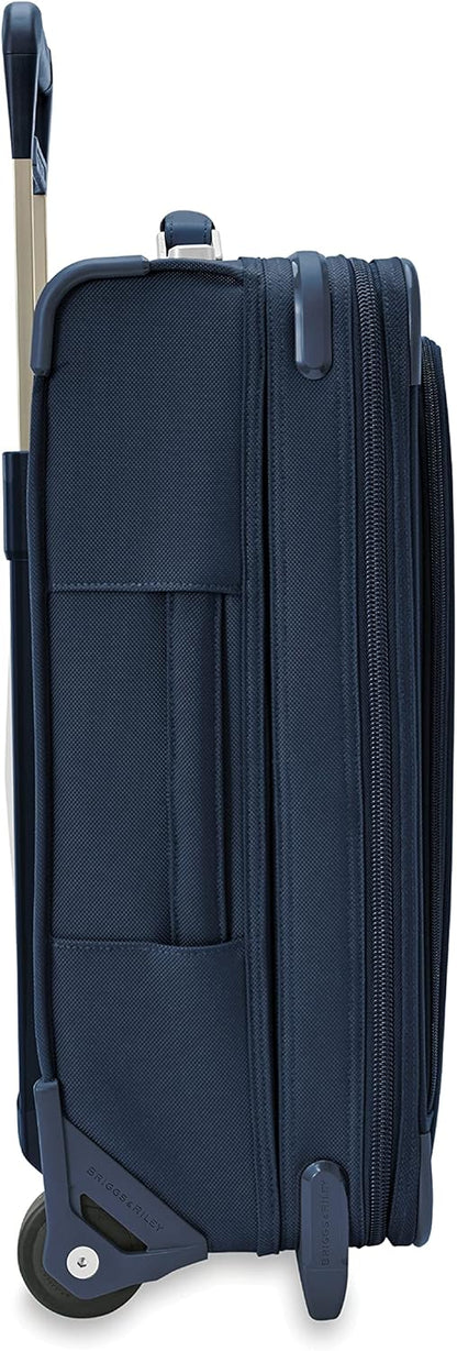 Briggs & Riley 2-Wheel Cabin Bag - Carry On Luggage for Travel, Suitcases with Wheels, Softside Rolling Bag for Men & Women, Interlocking Handle, Self-Repairing Zipper - Baseline Collection, Navy