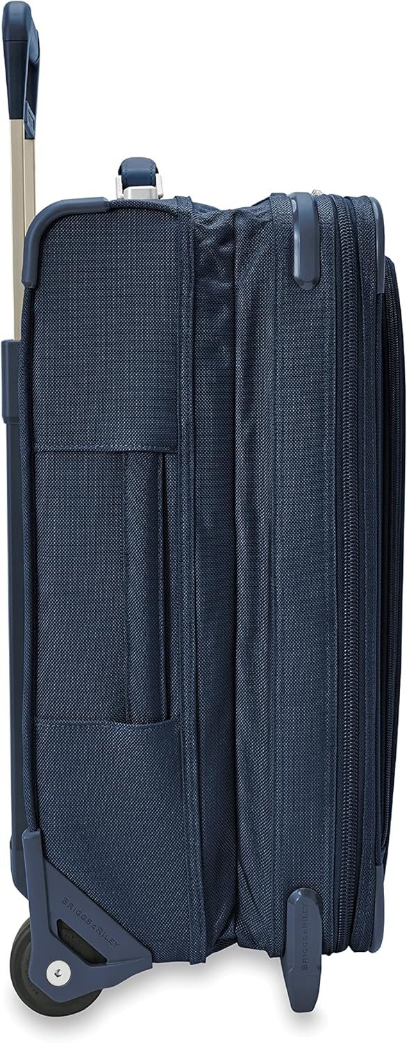 Briggs & Riley 2-Wheel Cabin Bag - Carry On Luggage for Travel, Suitcases with Wheels, Softside Rolling Bag for Men & Women, Interlocking Handle, Self-Repairing Zipper - Baseline Collection, Navy