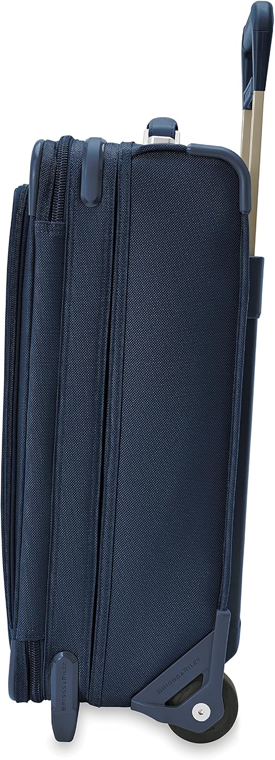 Briggs & Riley 2-Wheel Cabin Bag - Carry On Luggage for Travel, Suitcases with Wheels, Softside Rolling Bag for Men & Women, Interlocking Handle, Self-Repairing Zipper - Baseline Collection, Navy