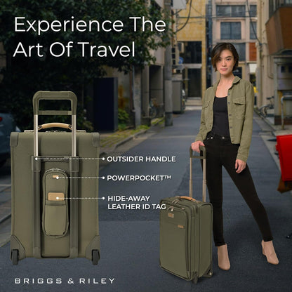 Briggs & Riley 2-Wheel Cabin Bag - Carry On Luggage for Travel, Suitcases with Wheels, Softside Rolling Bag for Men & Women, Interlocking Handle, Self-Repairing Zipper - Baseline Collection, Navy