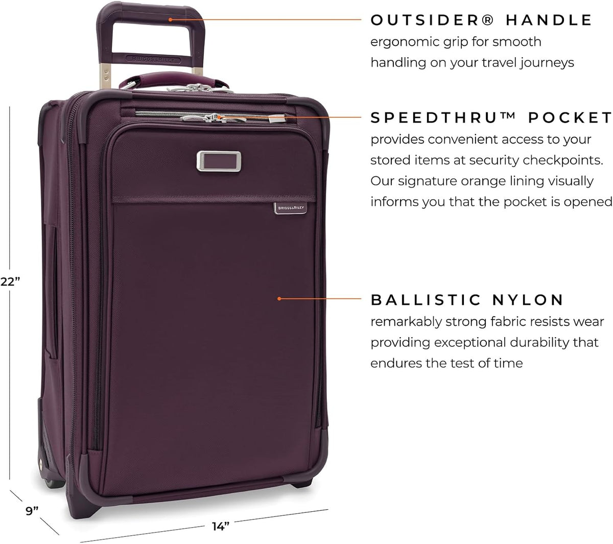 Briggs & Riley 2-Wheel Cabin Bag - Carry On Luggage for Travel, Suitcases with Wheels, Softside Rolling Bag for Men & Women, Interlocking Handle, Self-Repairing Zipper - Baseline Collection, Navy