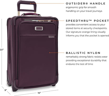 Briggs & Riley 2-Wheel Cabin Bag - Carry On Luggage for Travel, Suitcases with Wheels, Softside Rolling Bag for Men & Women, Interlocking Handle, Self-Repairing Zipper - Baseline Collection, Navy