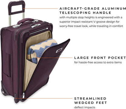 Briggs & Riley 2-Wheel Cabin Bag - Carry On Luggage for Travel, Suitcases with Wheels, Softside Rolling Bag for Men & Women, Interlocking Handle, Self-Repairing Zipper - Baseline Collection, Navy