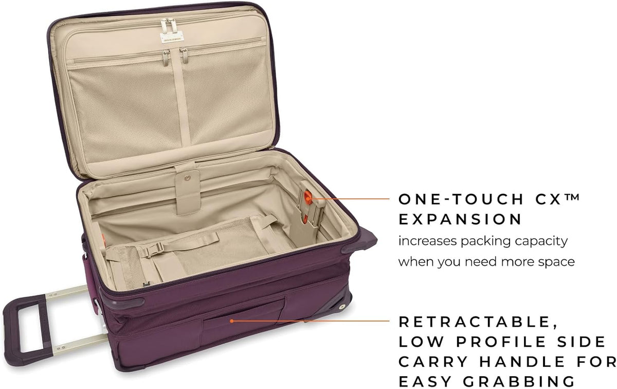 Briggs & Riley 2-Wheel Cabin Bag - Carry On Luggage for Travel, Suitcases with Wheels, Softside Rolling Bag for Men & Women, Interlocking Handle, Self-Repairing Zipper - Baseline Collection, Navy