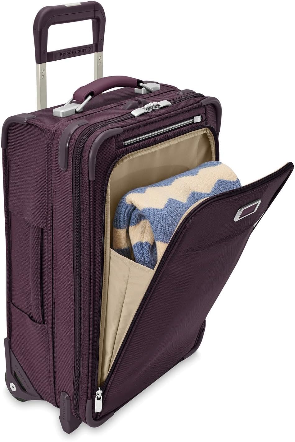 Briggs & Riley 2-Wheel Cabin Bag - Carry On Luggage for Travel, Suitcases with Wheels, Softside Rolling Bag for Men & Women, Interlocking Handle, Self-Repairing Zipper - Baseline Collection, Navy